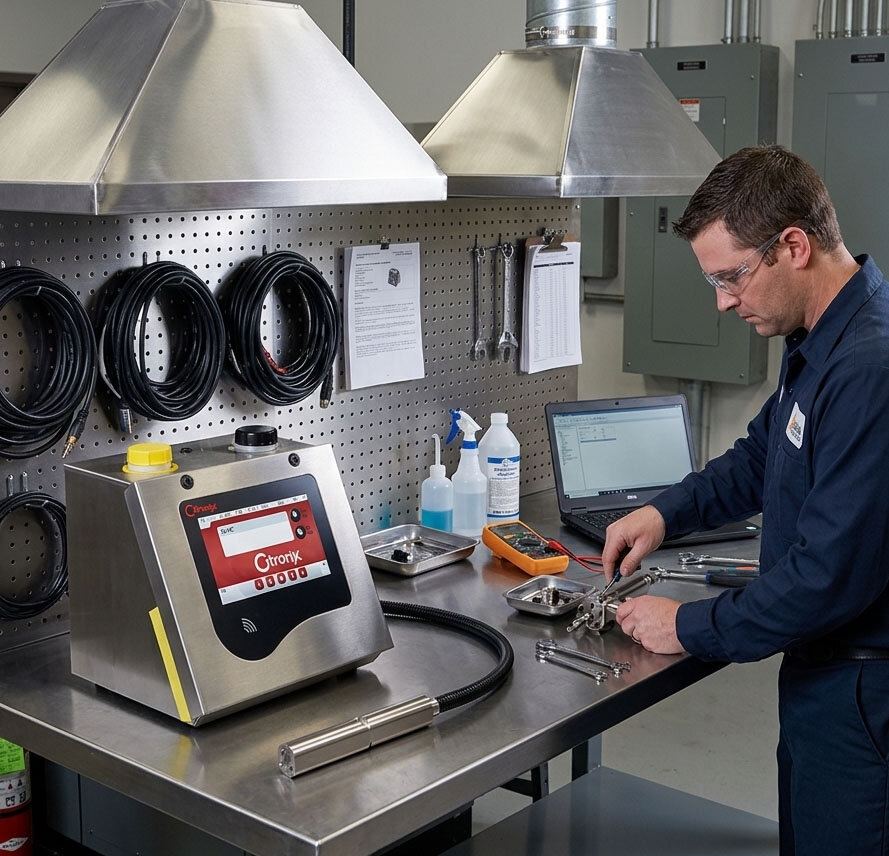 Tecnico Neo Coding al lavoro su una linea di marcatura industriale